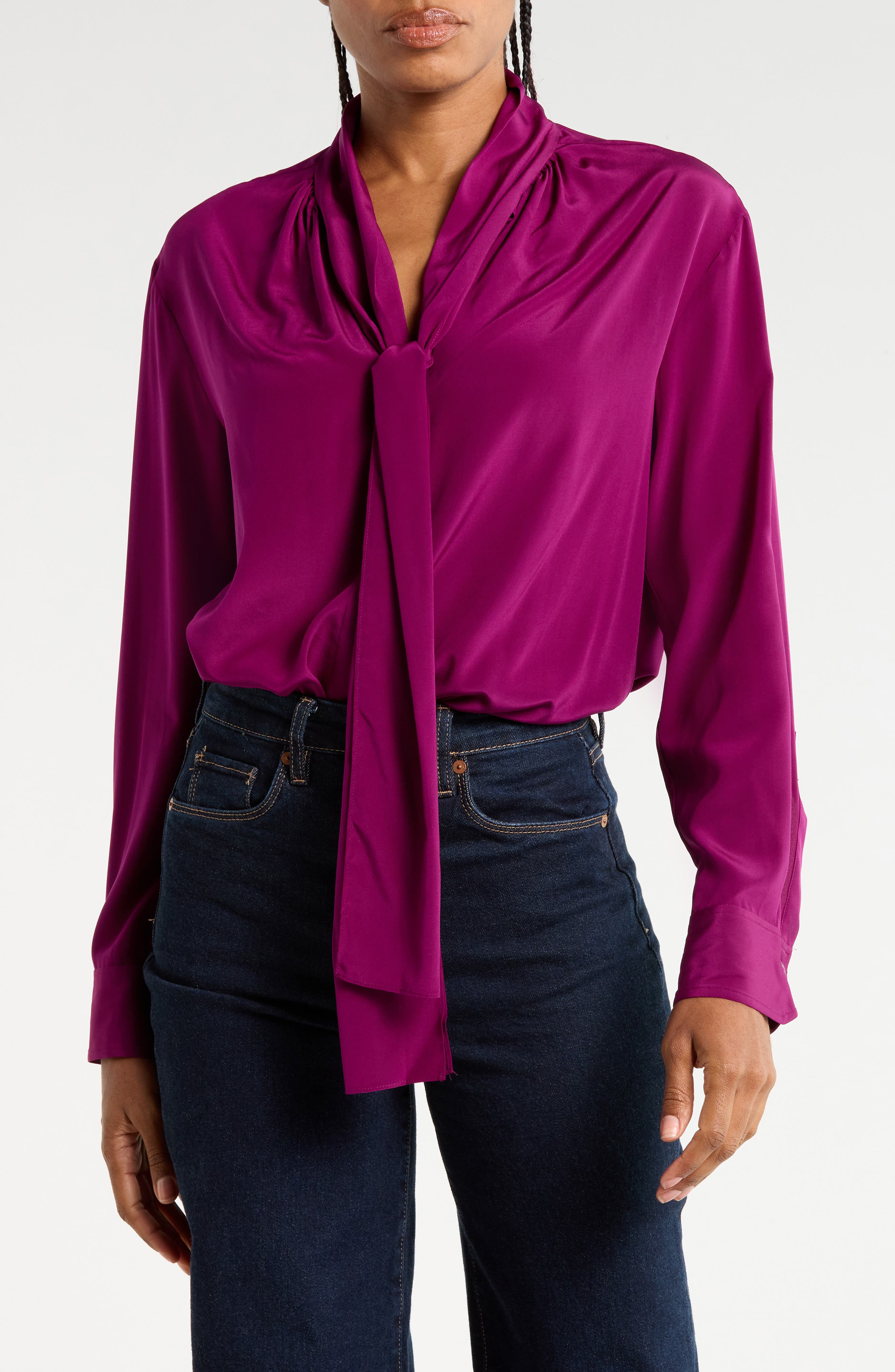 Vivi Silk Blend Tie Neck Top