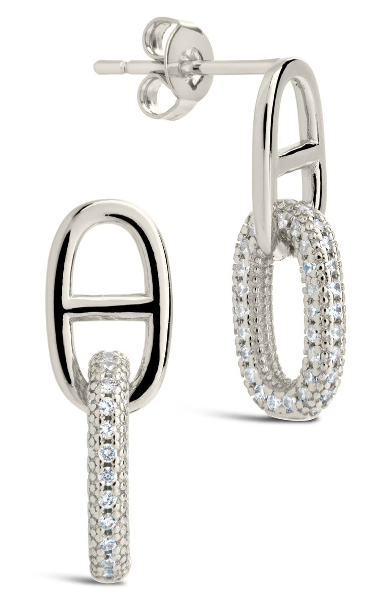 Sterling Forever Reina Pavé Cubic Zirconia Link Drop Earrings, Main, color, Silver