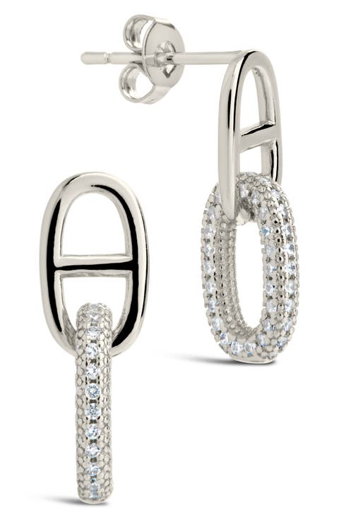 Reina Pavé Cubic Zirconia Link Drop Earrings