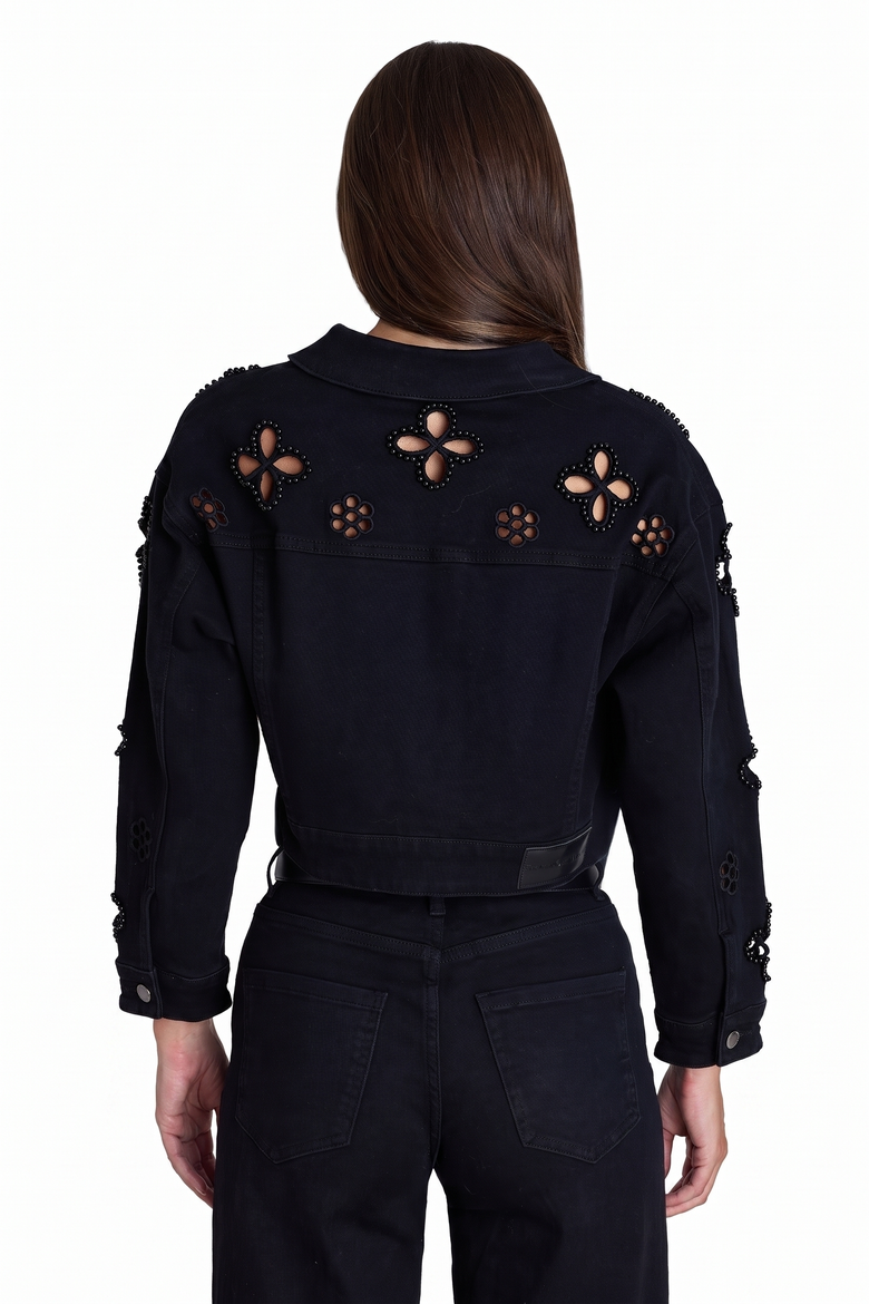 Kaia Pearl Jean Jacket, Alternate, color, BLACK