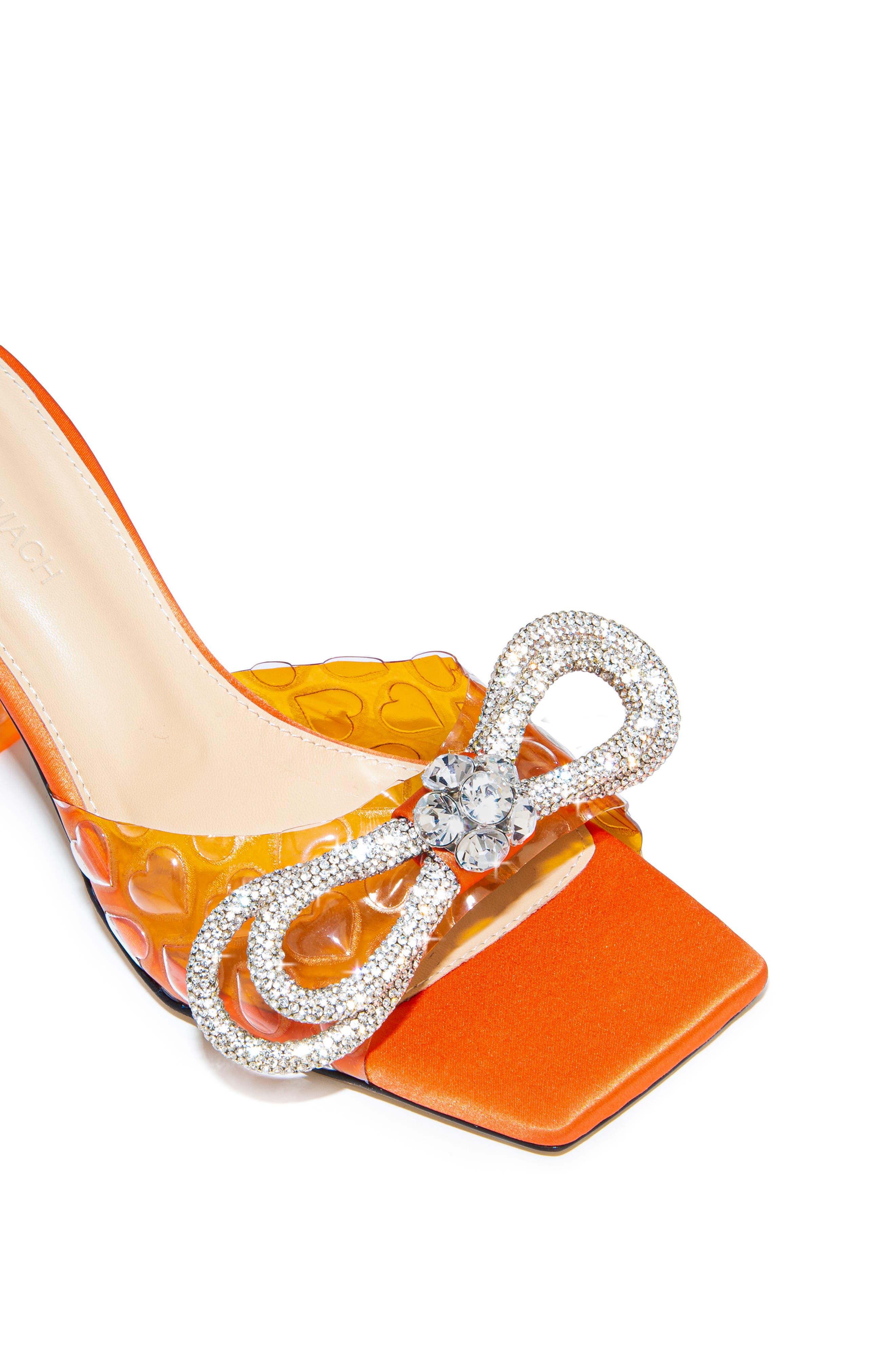 Mach & Mach Hearts Crystal Double Bow Square Toe Slide Sandal, Alternate, color, 