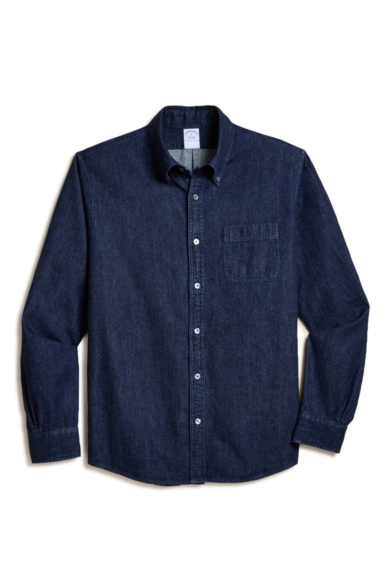 Denim Button-Down Shirt, Alternate, color, DARKWASH