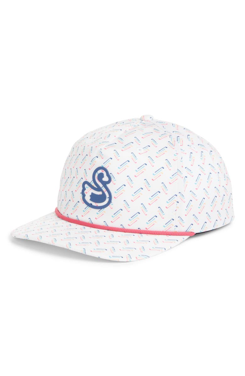 Swannies Ryan Golf Club Print Snapback Golf Hat, Main, color, White