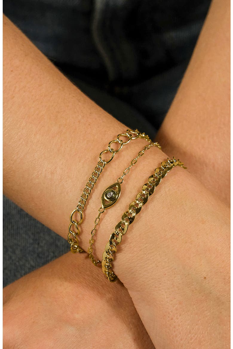 Set of 3 Chain Bracelets, Alternate, color, GOLD