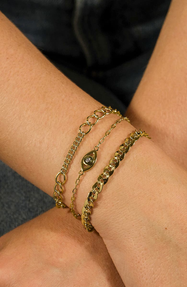 Sterling Forever Set of 3 Chain Bracelets, Alternate, color, Gold