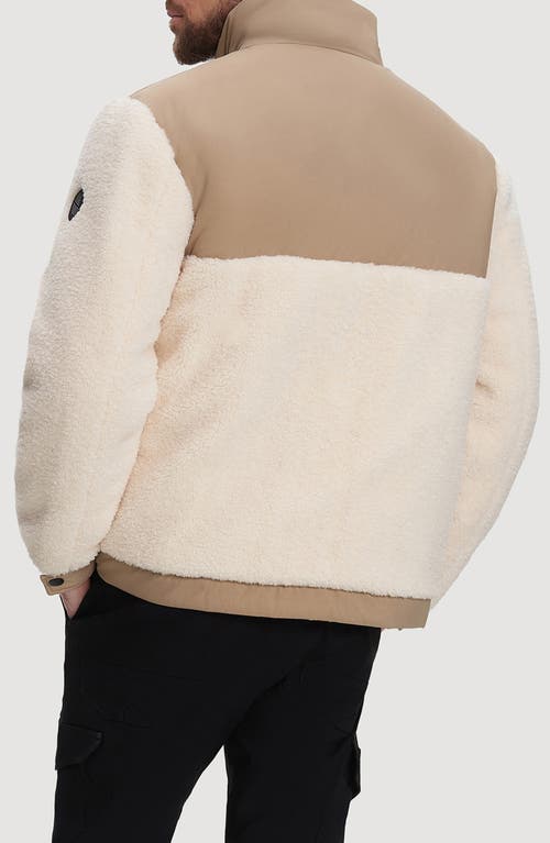 Noize Lukaz Faux Shearling Trim Puffer Jacket In Off White/sand