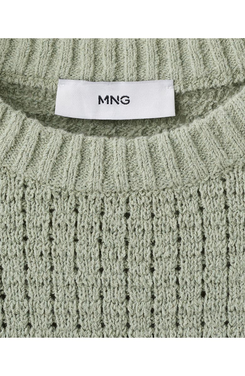 MANGO Crewneck Open Knit Sweater, Alternate, color, Mint Green