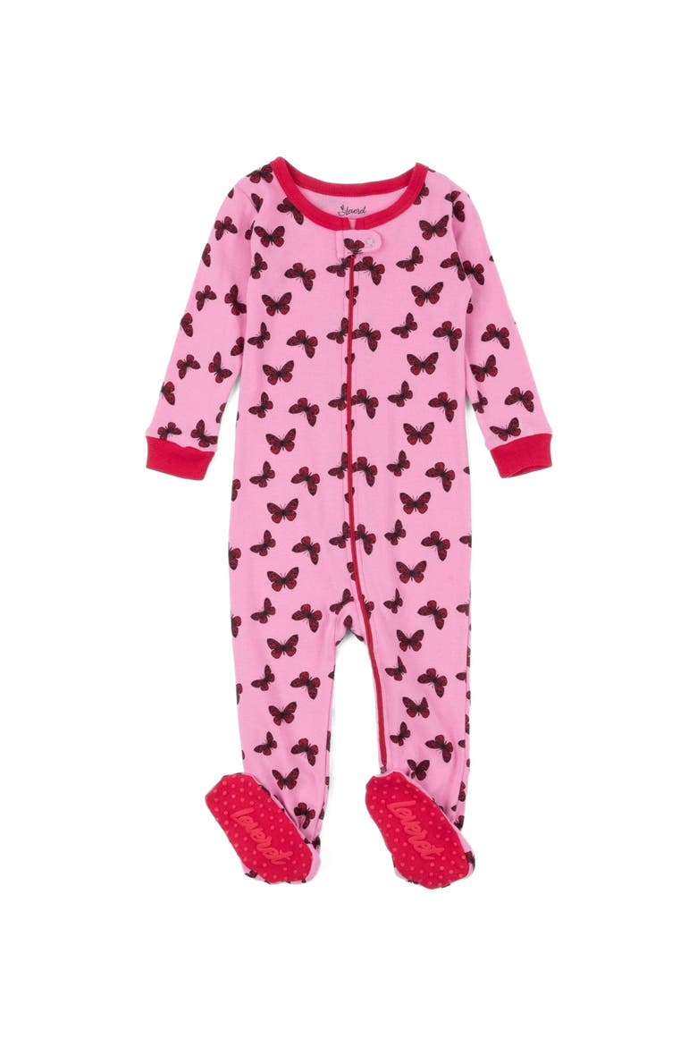 Butterfly Footed Pajama Sleeper, Main, color, PINK/RED