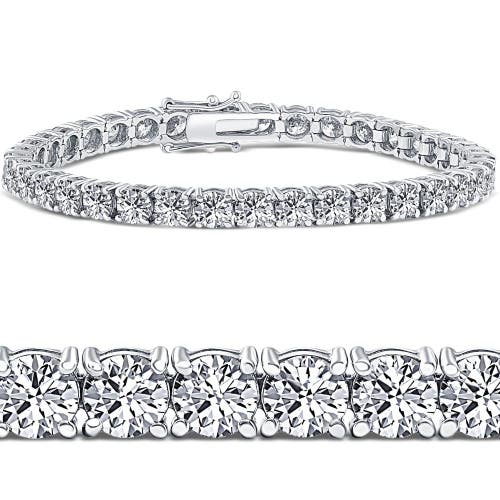 Bliss Diamond 10ct Diamond Tennis Bracelet 14k White Gold Lab Grown 7" In Silver