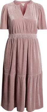 Caslon® Tiered Velour Midi Dress