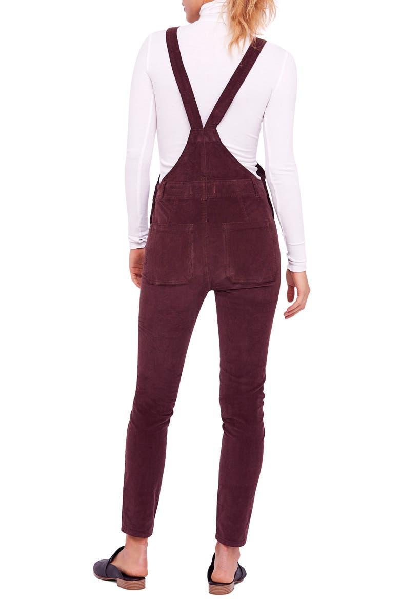 Slim Ankle Corduroy Overalls, Alternate, color, CHOCOLATE