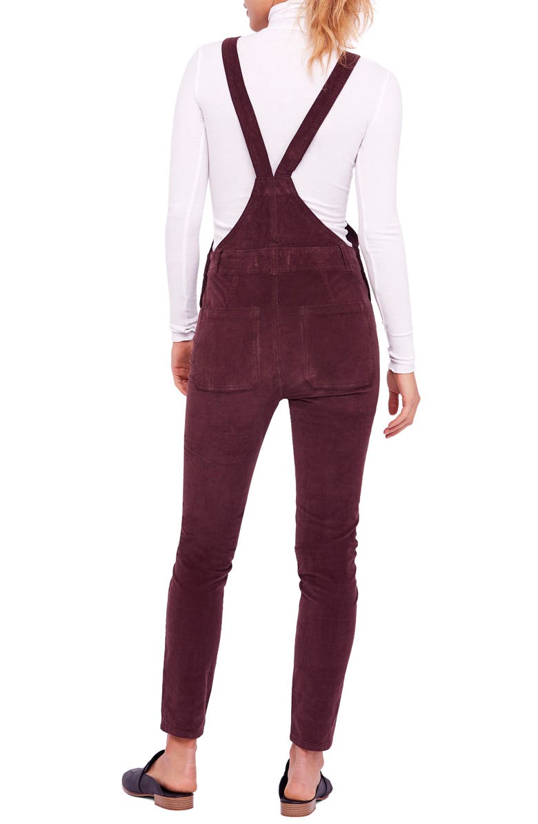 Free People Slim Ankle Corduroy Overalls, Alternate, color, 