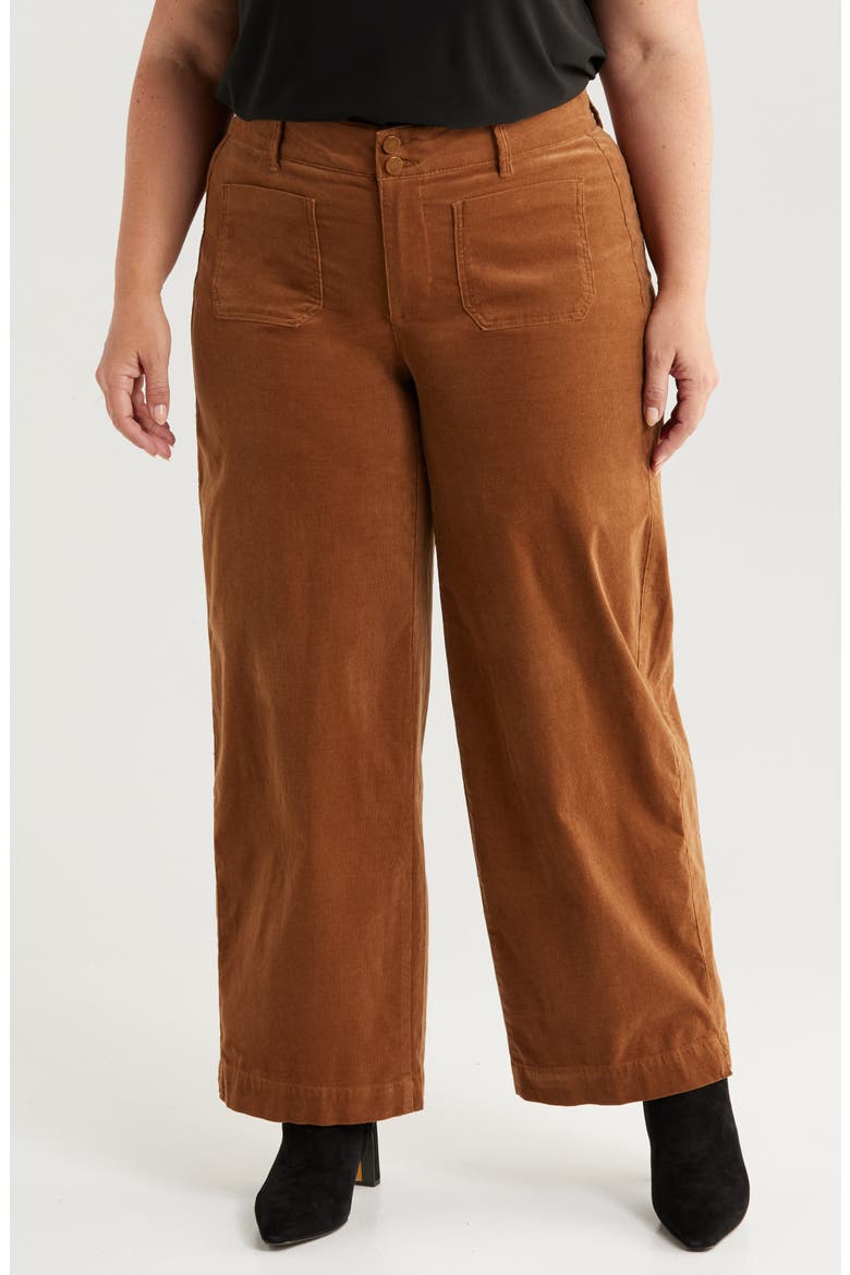 Emma Patch Pocket High Waist Wide Leg Corduroy Pants, Main, color, ROASTED PECAN
