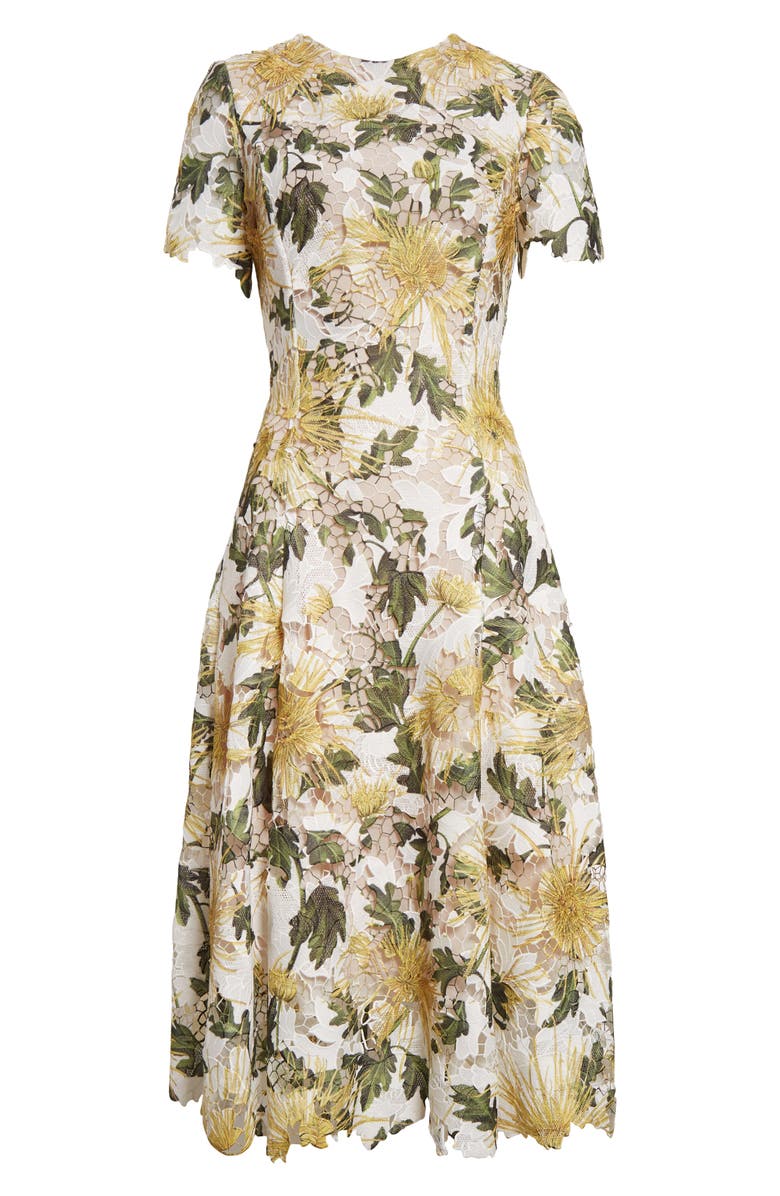 Oscar de la Renta Chrysanthemum Print Guipure Lace Dress, Alternate, color,