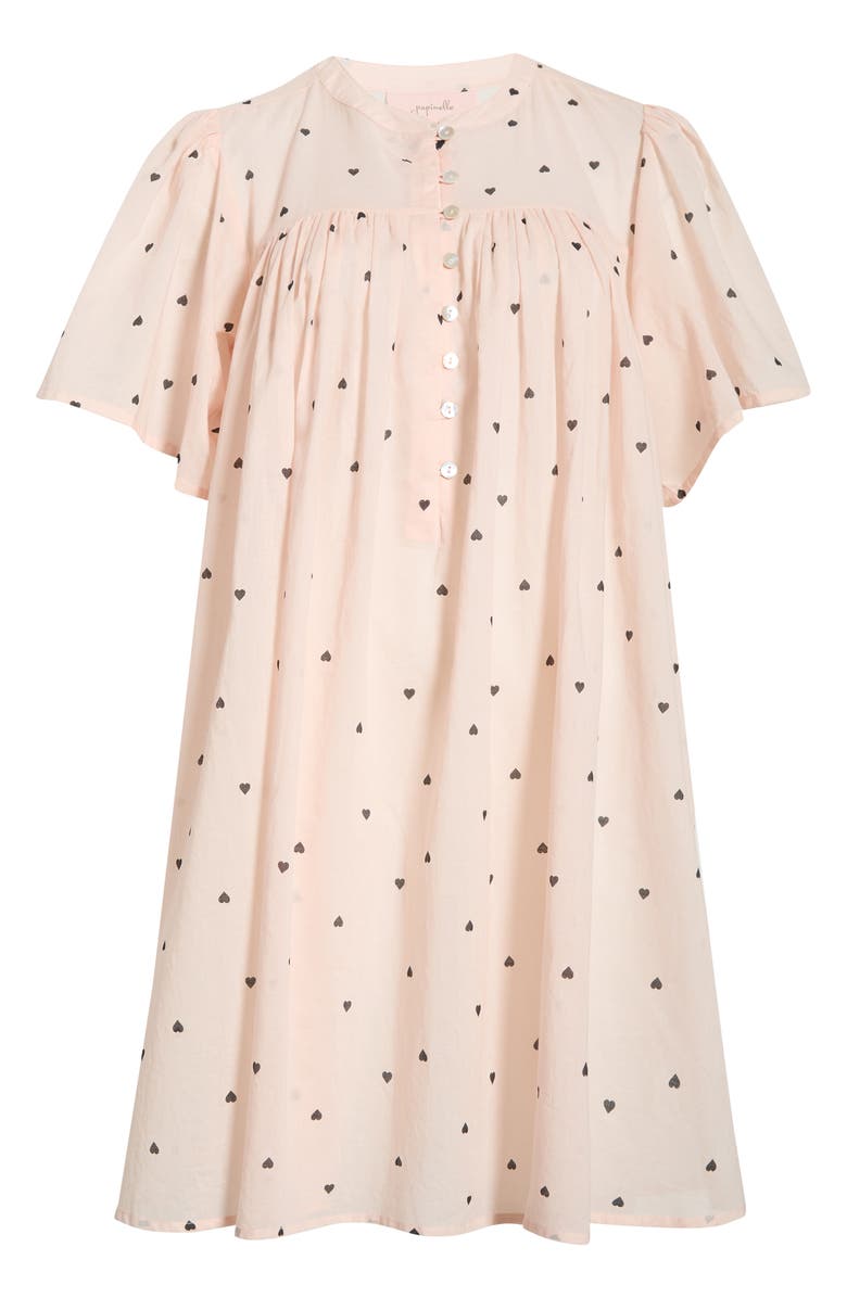 Papinelle Hearts Gathered Cotton Nightgown, Alternate, color, Rosewater