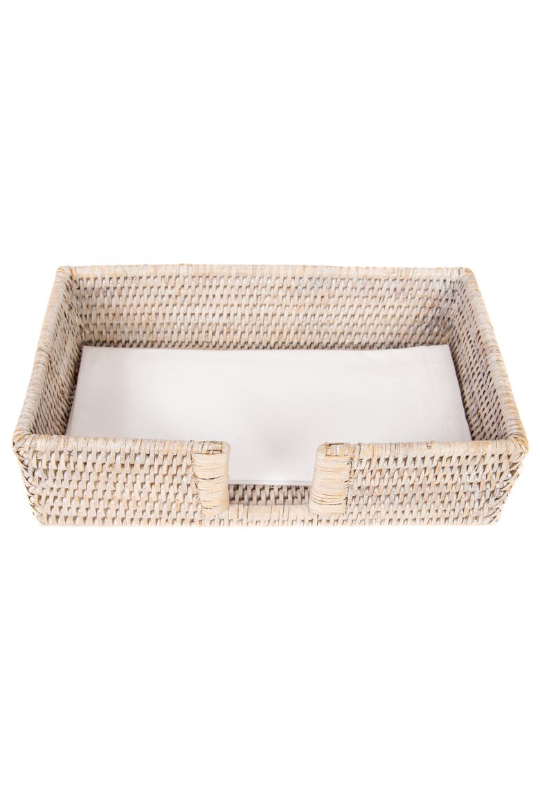 Artifacts Rattan Guest Towel - Rectangular Napkin Holder with Cutout, Alternate, color, White Wash
