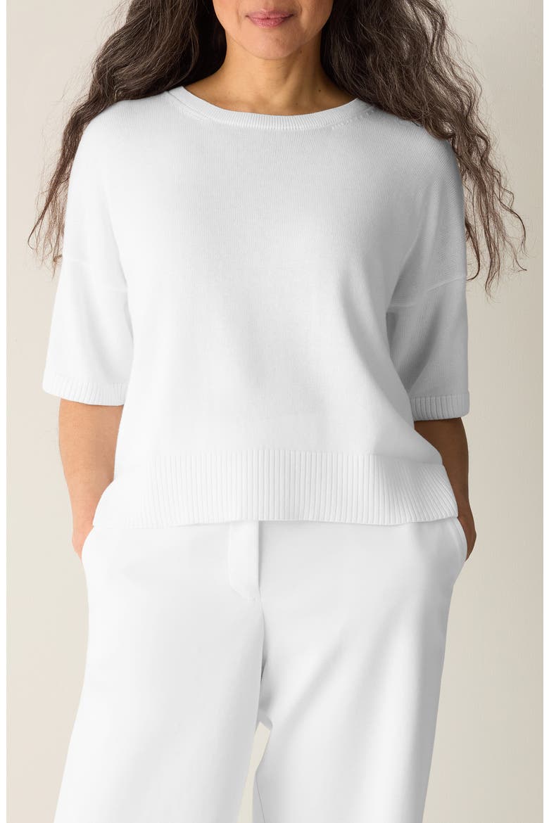Elbow Sleeve Organic Cotton Blend Crewneck Sweater, Main, color, WHITE