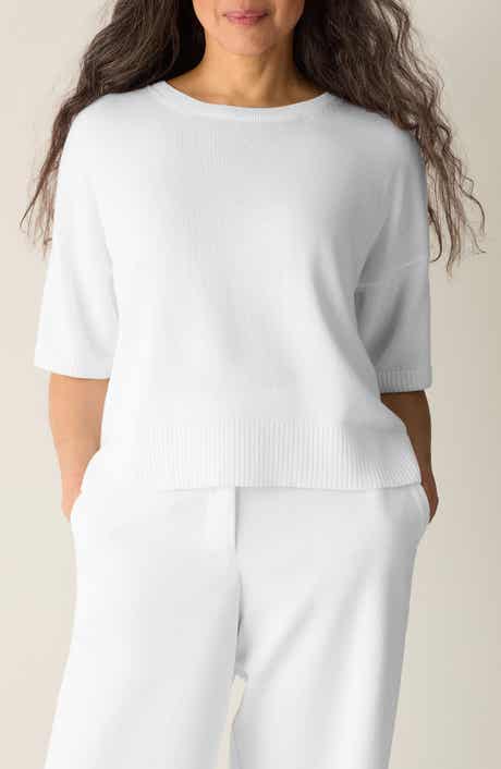 Elbow Sleeve Organic Cotton Blend Crewneck Sweater