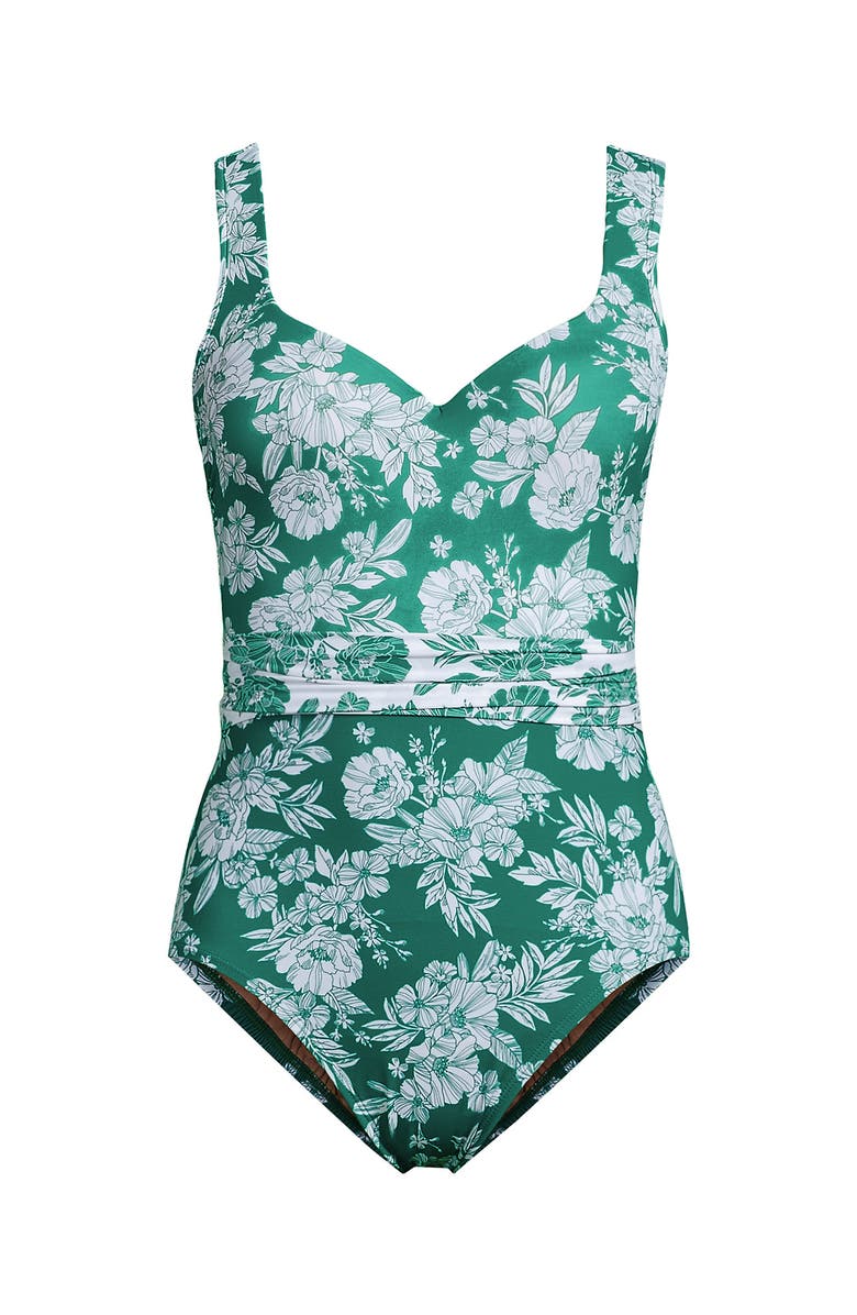 Lands' End Slender Suit Belted Sweetheart One Piece, Alternate, color, 