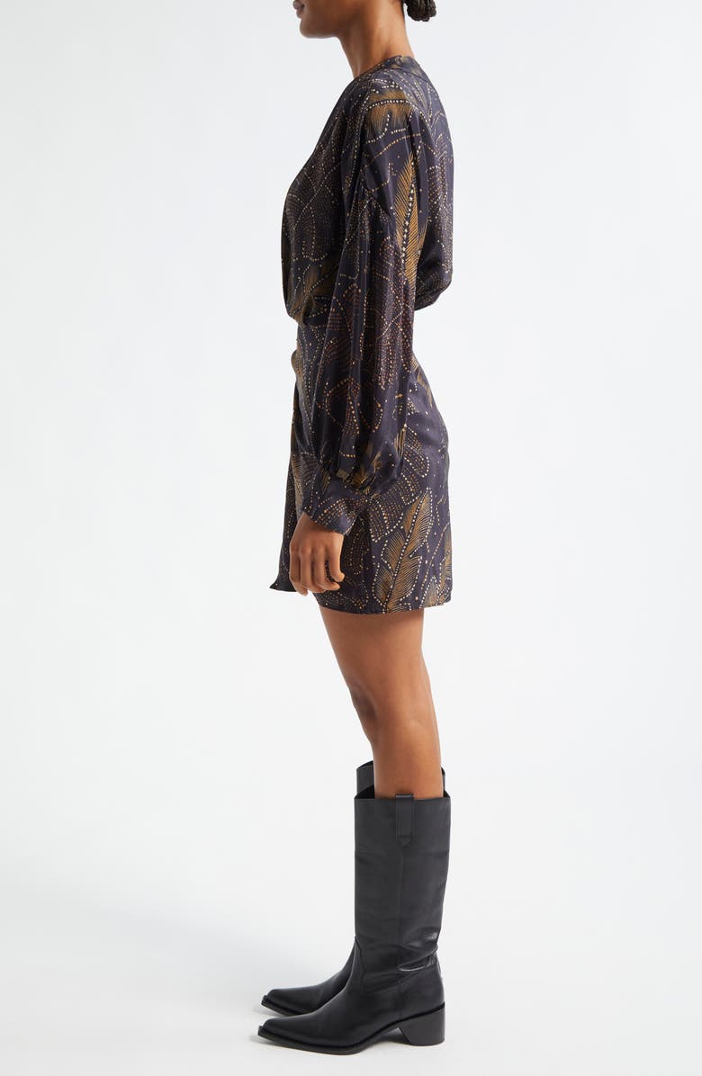 FARM Rio Golden Foliage Long Sleeve Wrap Minidress, Alternate, color, 