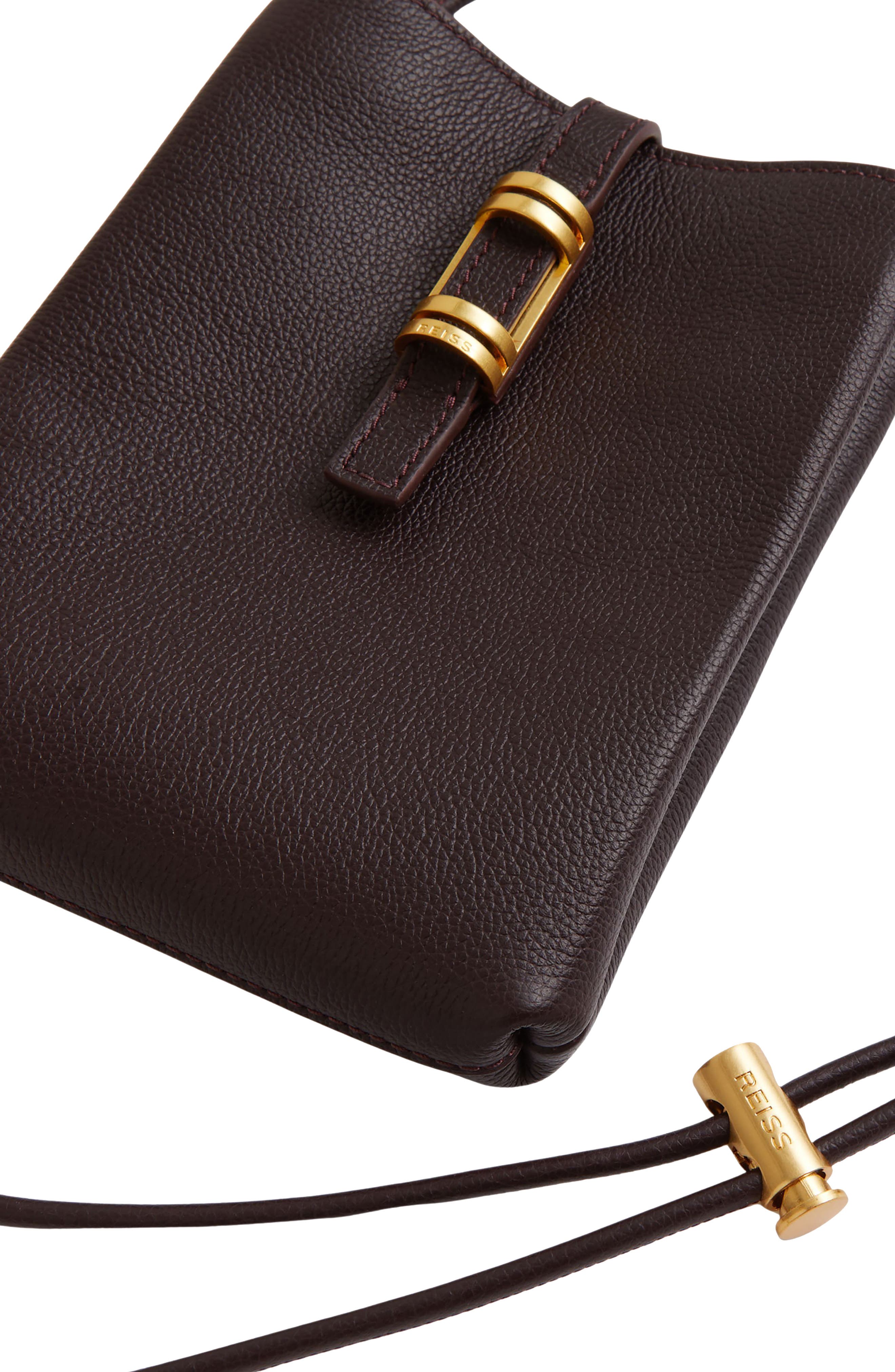 Reiss Vienna Leather Crossbody Phone Bag, Alternate, color, Oxblood