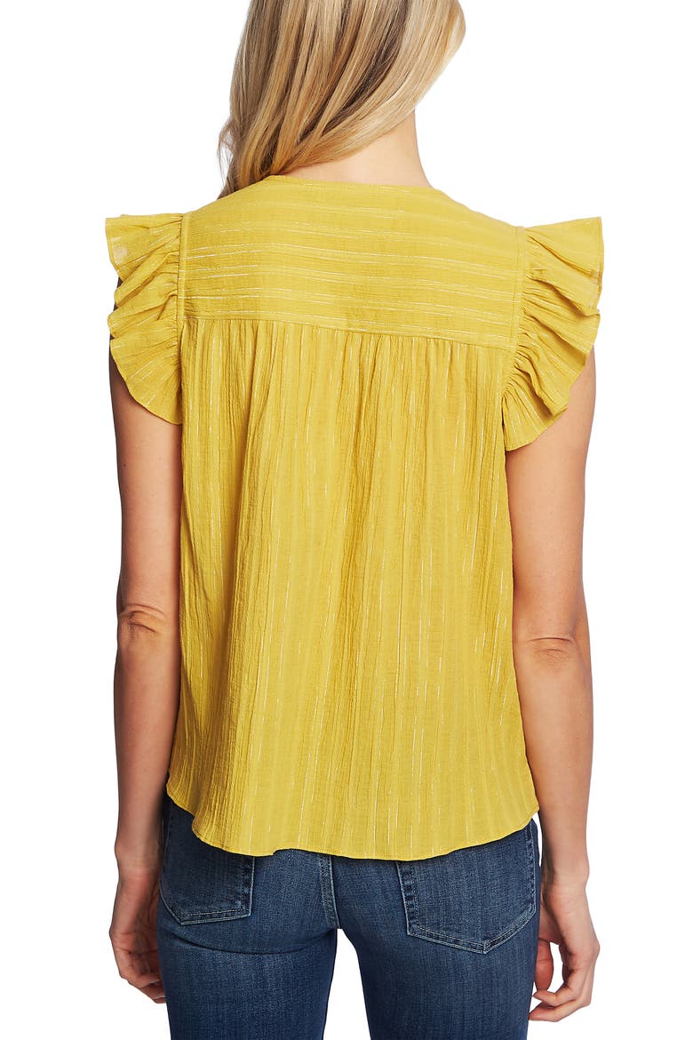 Flutter Sleeve Metallic Stripe Top, Alternate, color, GOLDEN KIWI