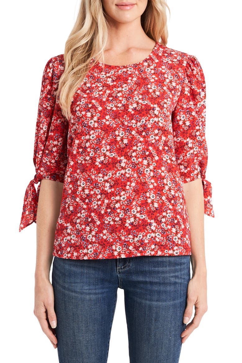 Marabella Ditsy Tie Sleeve Blouse, Alternate, color, LAVA RED