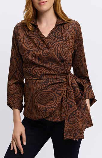 Foxcroft Saline Paisley Jacquard Wrap Top