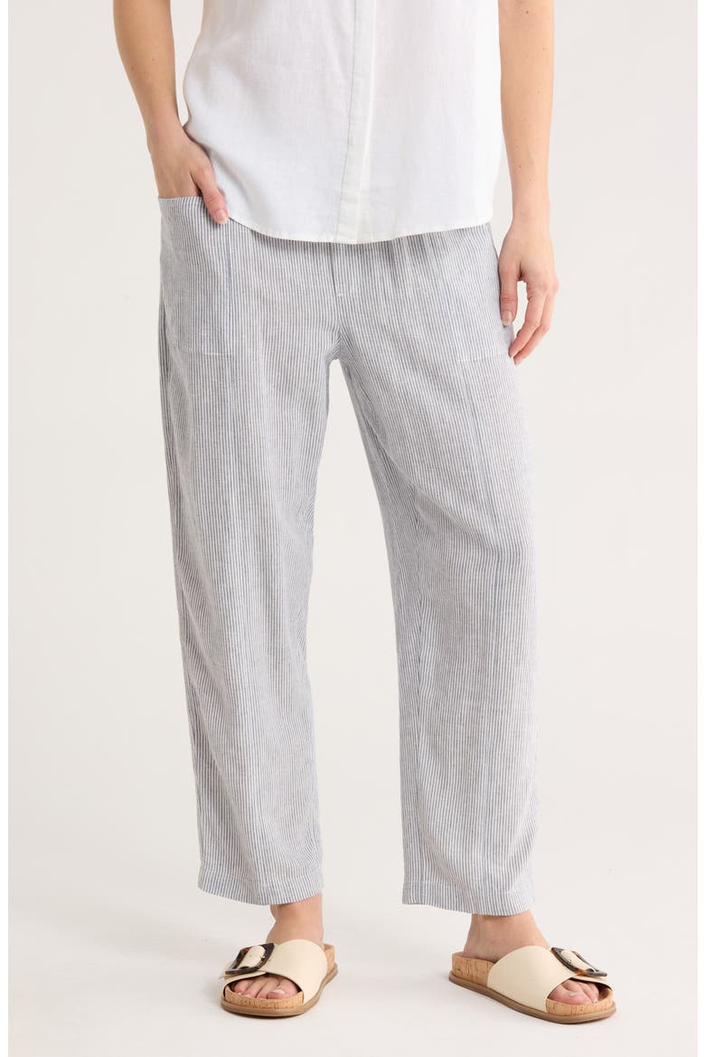 Pull-On Linen Blend Pants, Main, color, BLUE VINTAGE- WHITE LEAH STP