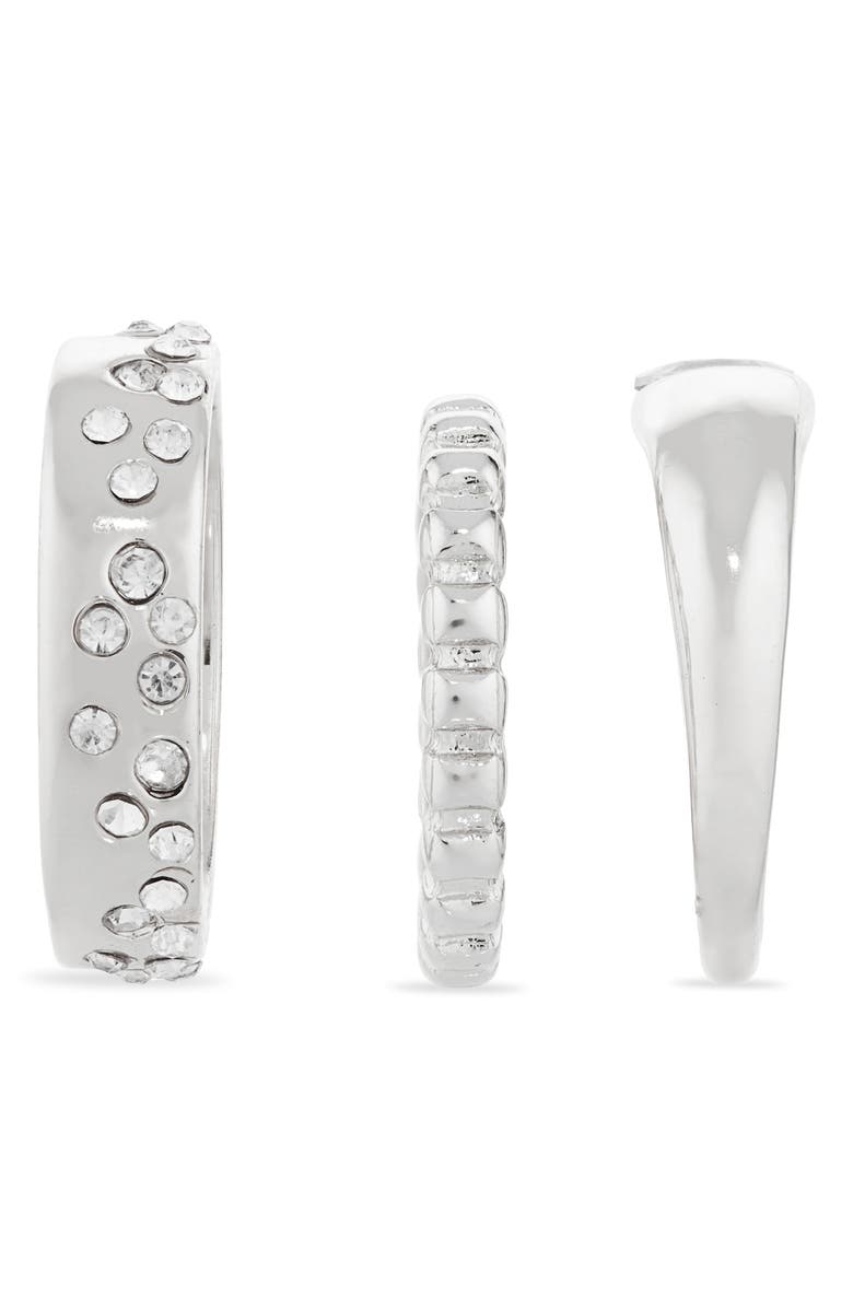 NORDSTROM RACK Confetti Sparkle Set of 3 Stackable Rings, Alternate, color, Clear- Silver