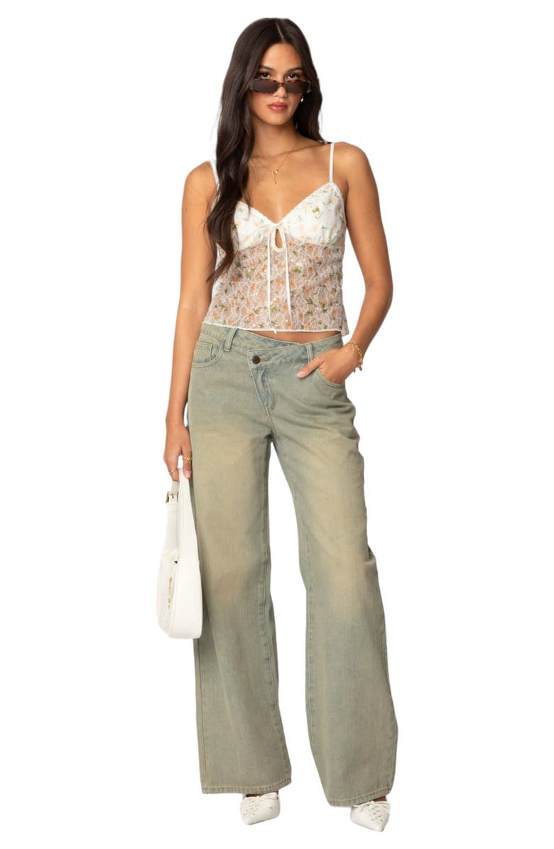 EDIKTED Flowery Sheer Embroidered Camisole, Alternate, color, White