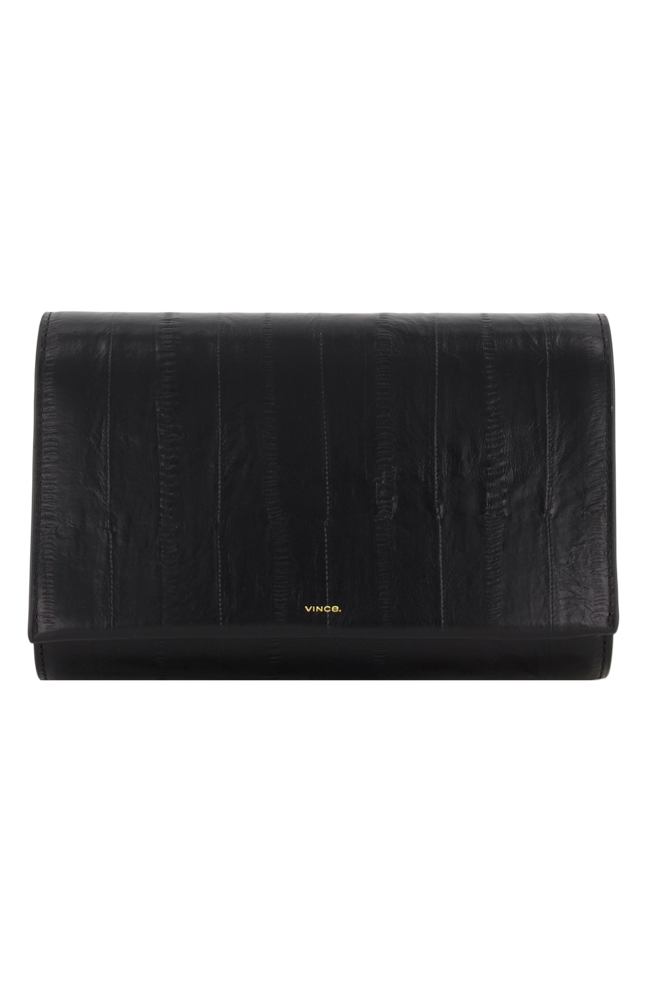 Eel Embossed Leather Wallet on a String, Alternate, color, BLACK