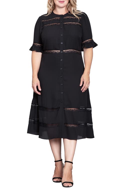 Standards & Practices Lace Inset Georgette Midi Dress in Black 
