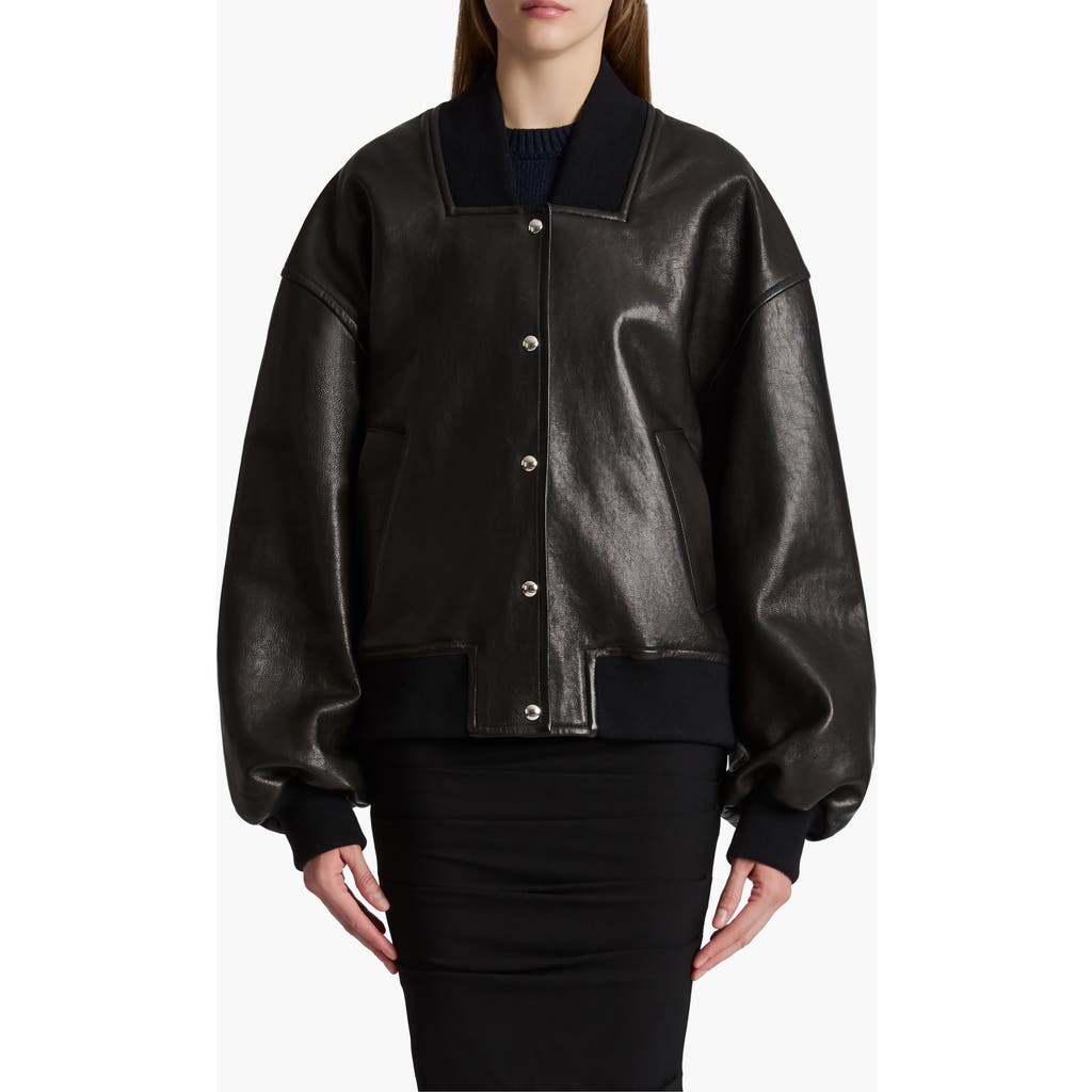 Khaite Spence Leather Bomber Jacket In Black