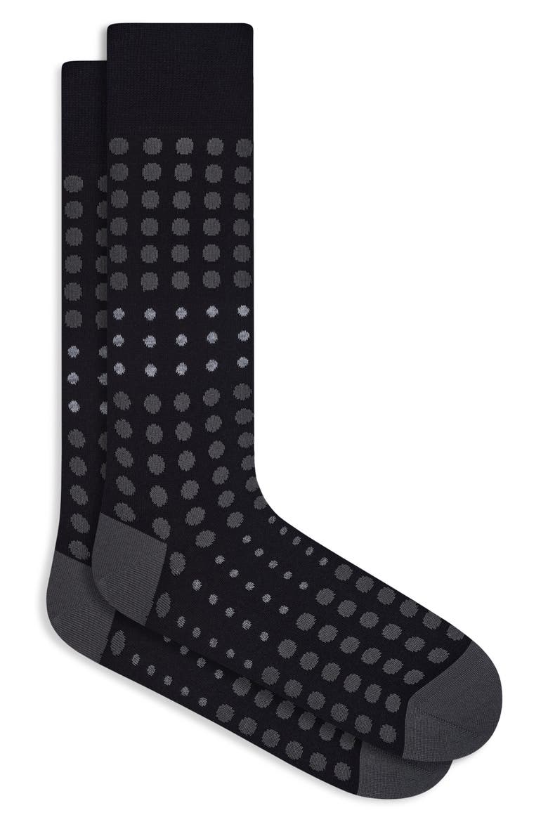 Polka Dot Mercerized Cotton Blend Dress Socks, Main, color, BLACK