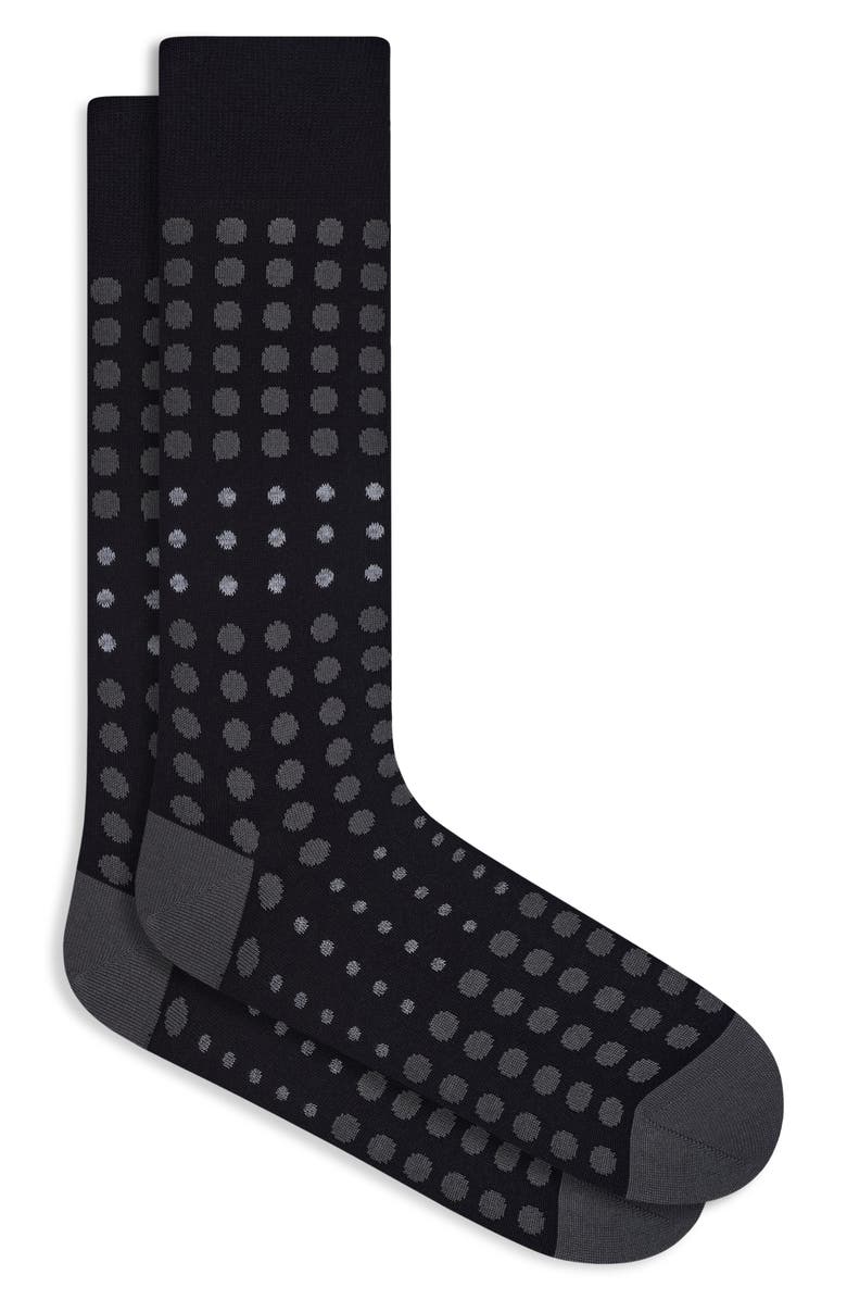 Bugatchi Polka Dot Mercerized Cotton Blend Dress Socks, Main, color, Black