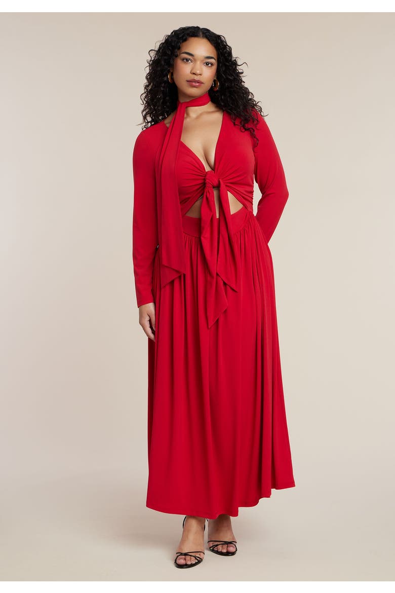 Tie Front Knit Maxi Dress, Alternate, color, JESTER RED