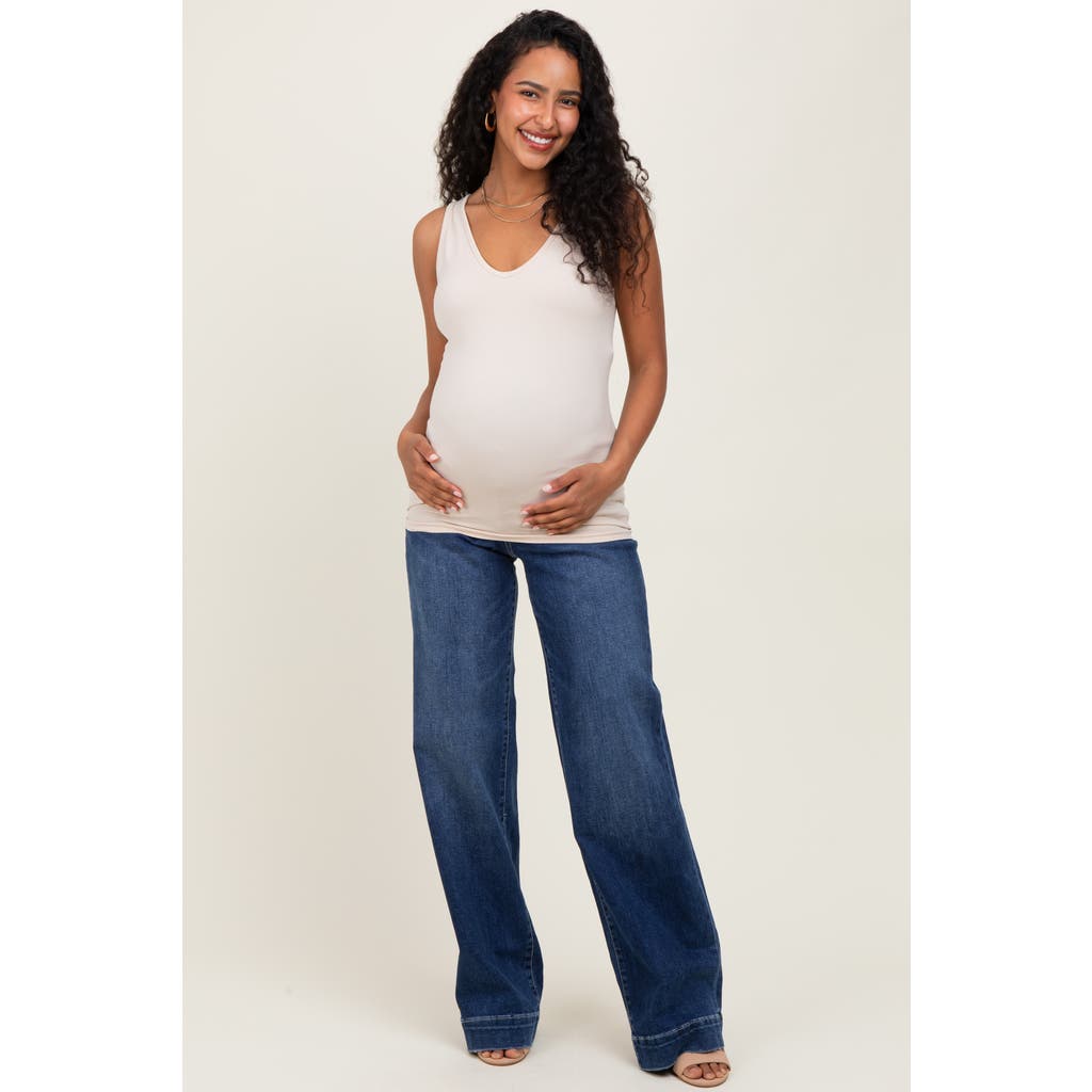Pinkblush Trouser Hem Wide Leg Maternity Jeans In Blue