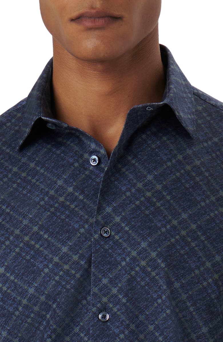 Bugatchi James OoohCotton<sup>®</sup> Diagonal Plaid Print Button-Up Shirt, Alternate, color, Navy
