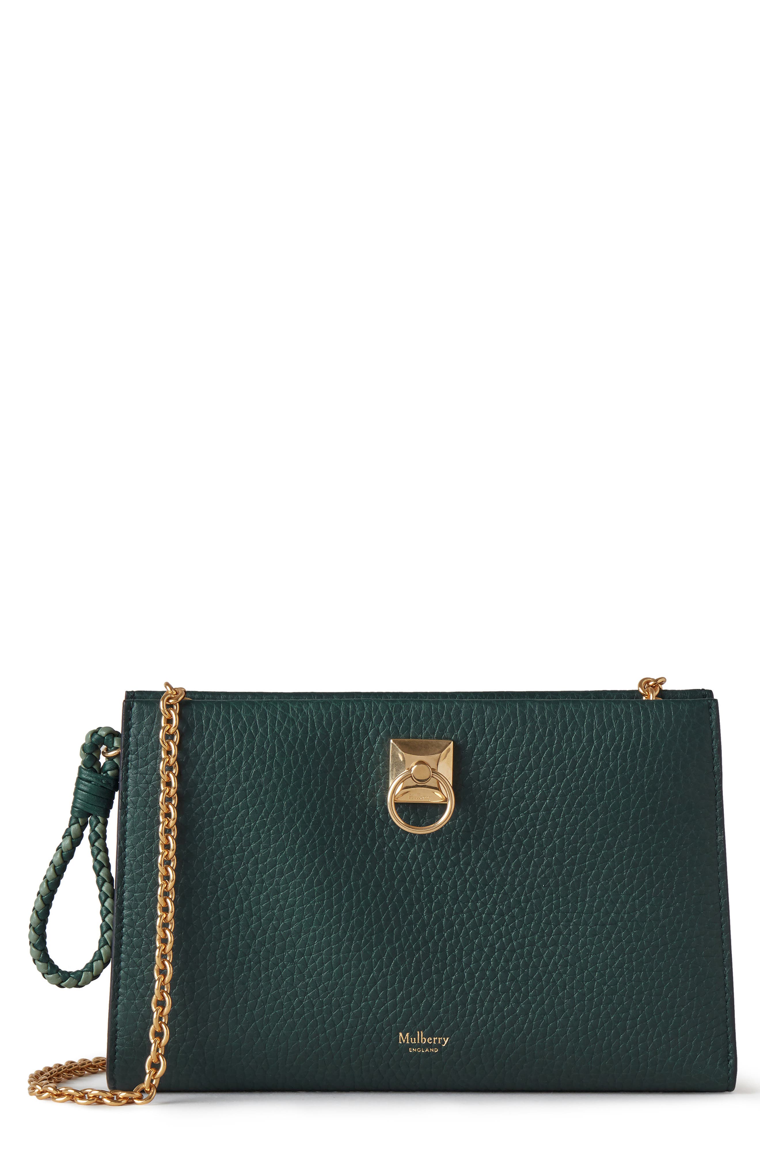 Iris Leather Wallet on a Chains, Main, color, MULBERRY GREEN