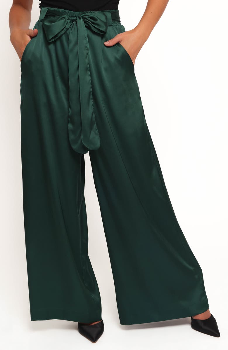 Petal & Pup Alie Satin Wide Leg Pants, Main, color, Emerald