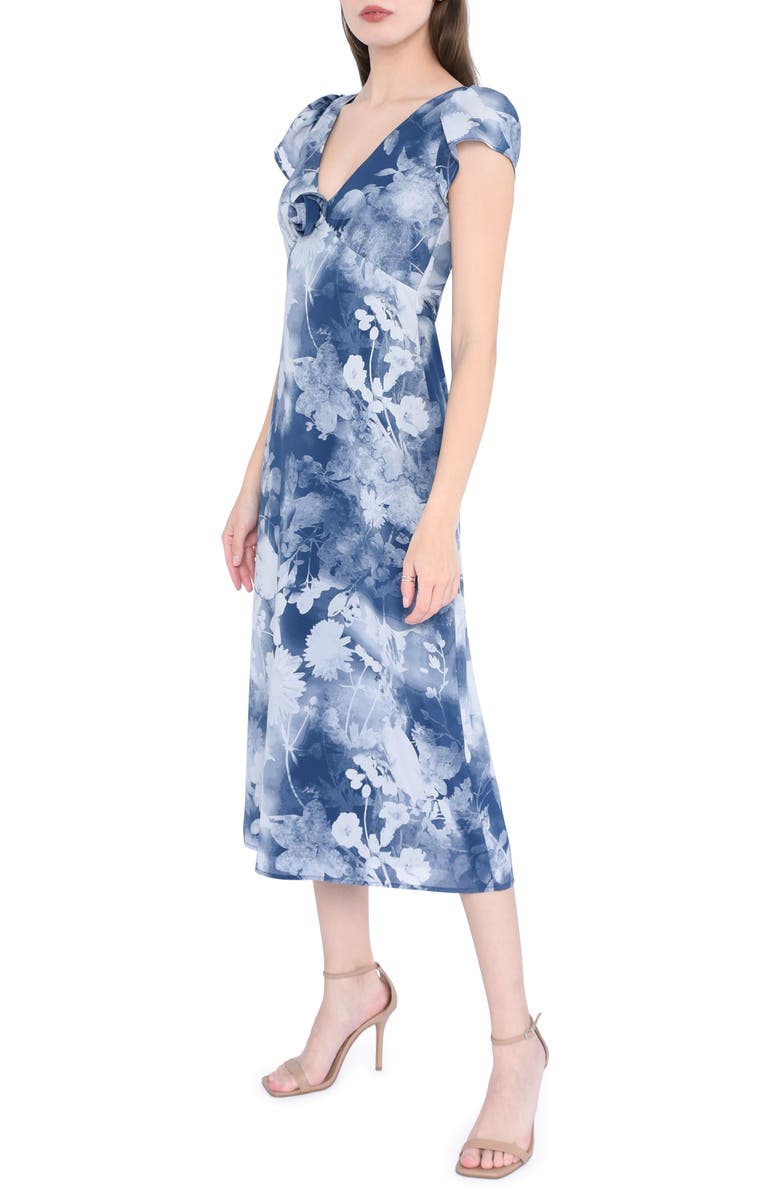 WAYF Gracie Floral Empire Waist Midi Dress, Alternate, color, Navy Shadow