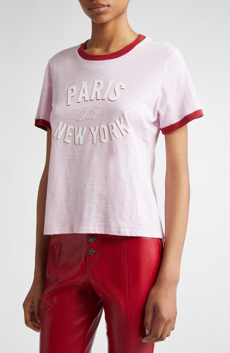 Cinq à Sept Paris New York Cotton Graphic Ringer T-Shirt, Alternate, color, Pink Opal