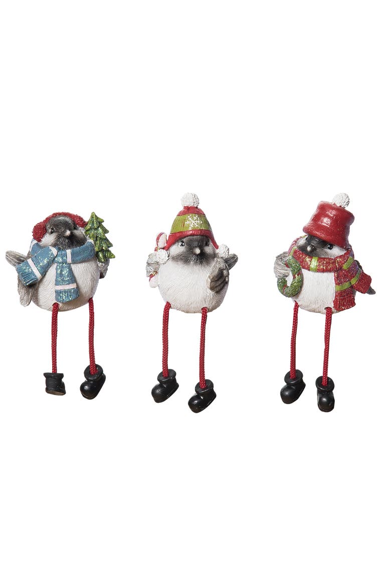 Multicolor Christmas Bundled Up Birds Shelf Sitter Set of 3, Main, color, Multicolored