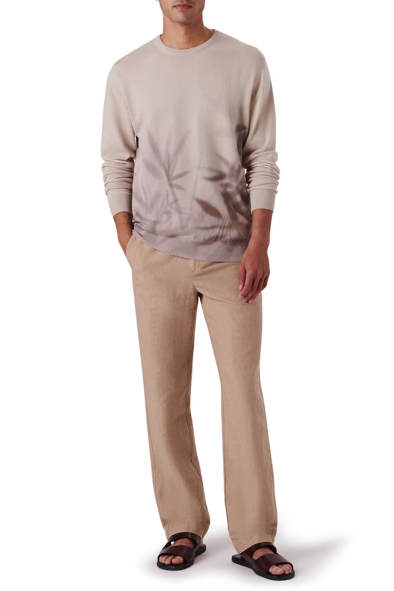 Leaf Print Cotton Sweater, Alternate, color, ALMOND