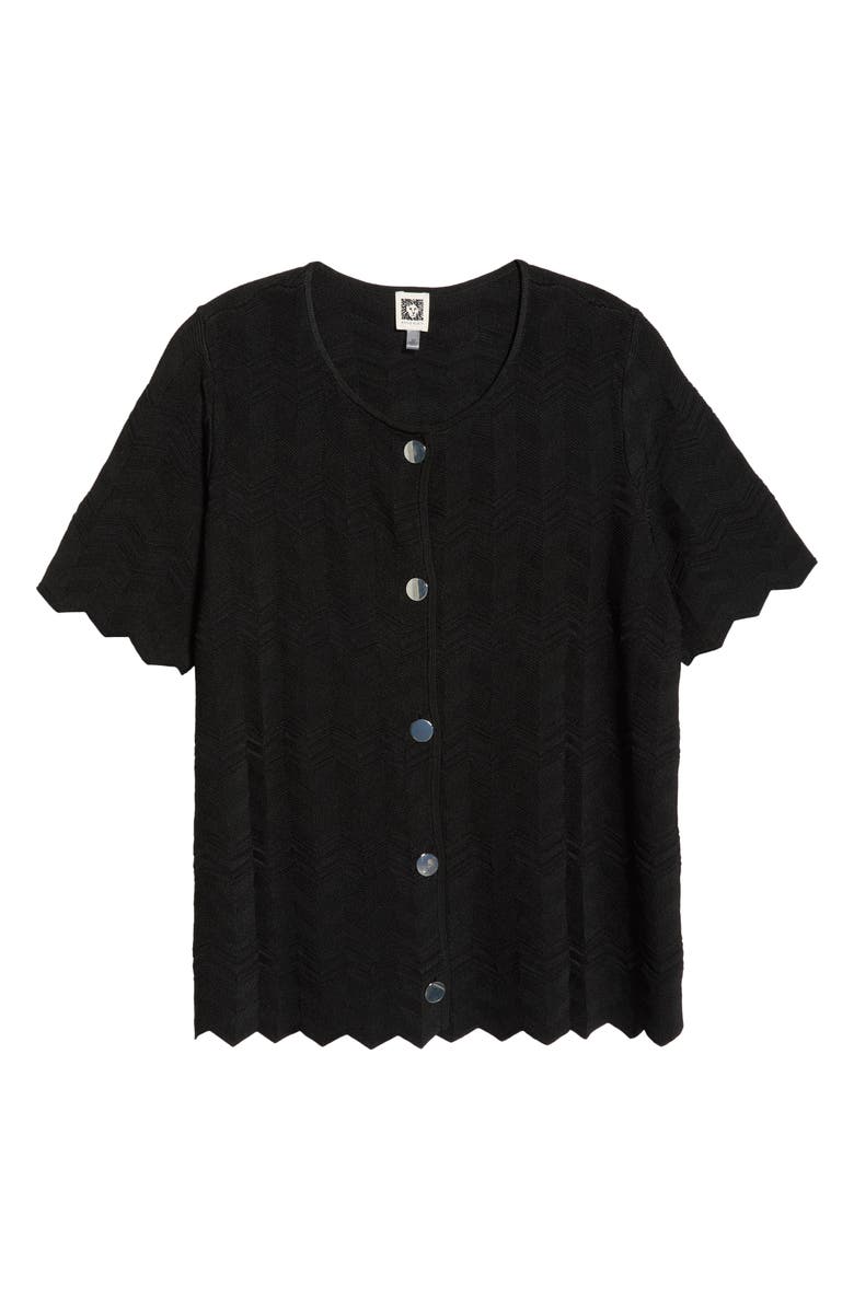 Anne Klein Pointelle Short Sleeve Cardigan, Alternate, color, Anne Black