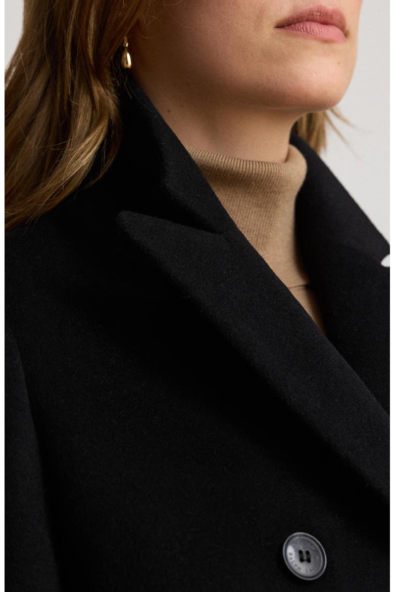 Double Breasted Longline Wool Blend Coat, Alternate, color, BLACK
