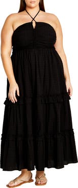 City Chic Ivy Clip Dot Tiered Halter Dress