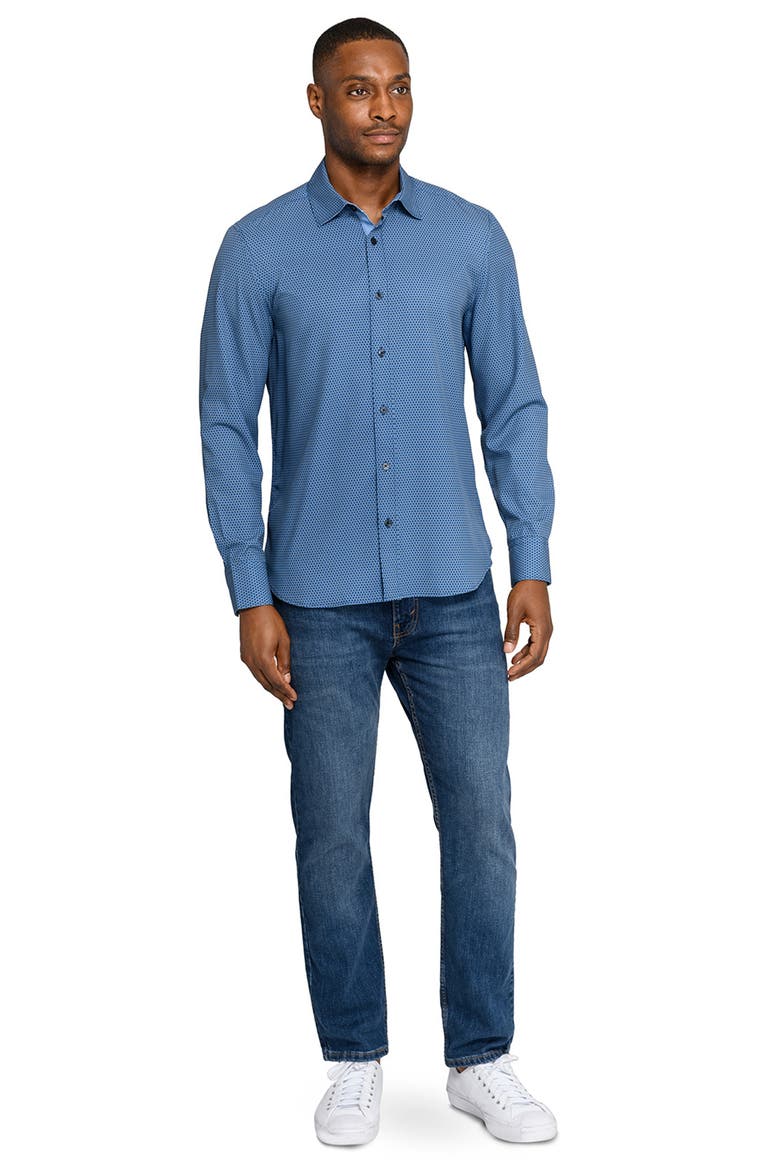 Hexagon Geo Woven Long Sleeve Basic, Alternate, color, STEEL BLUE