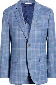 Nordstrom Henrik Trim Fit Light Blue Plaid Wool Sport Coat